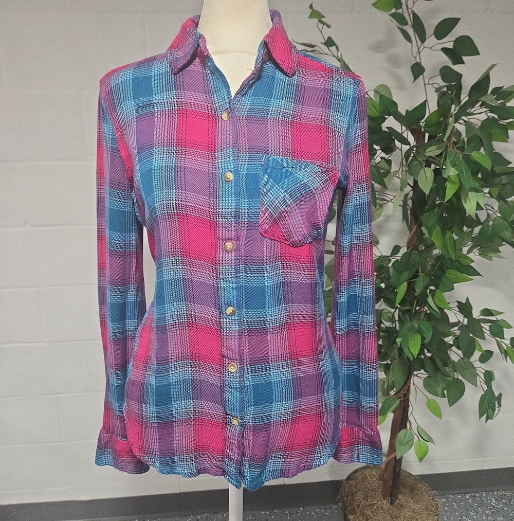 Aeropostale Womens Plaid Flannel Button Down Cabincore Casual Shirt XS